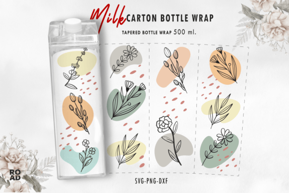 Boho Wild Flower Milk Carton Bottle Wrap Graphics & Print Templates
