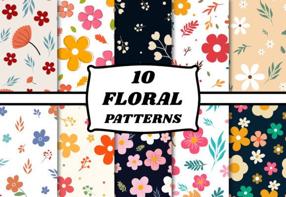 Botanic Flower Pattern Set Art: Graphics & Patterns