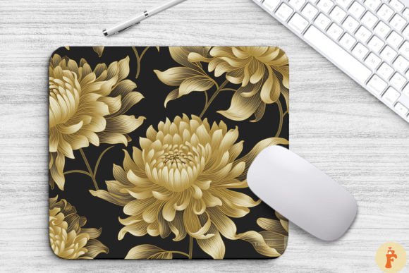 Chrysanthemum Golden Line Art Graphics & Backgrounds