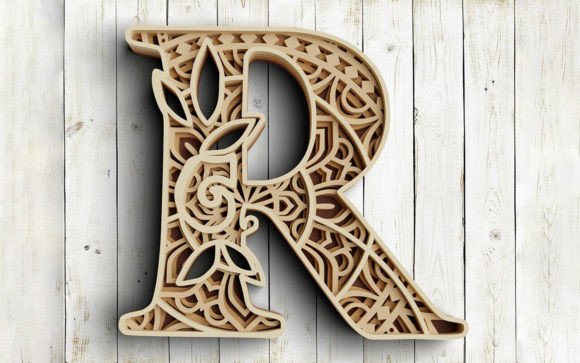 Layered Floral Letter R for Laser Cutting Shadow Boxes