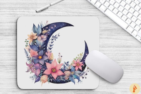 Romantic Vintage Moon and Flowers Graphics