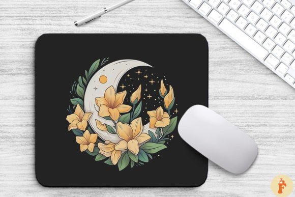 Vintage Flower and Crescent Moon Graphics