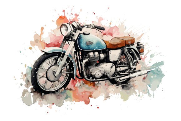 Watercolor Motorcycle Graphics for Crafts